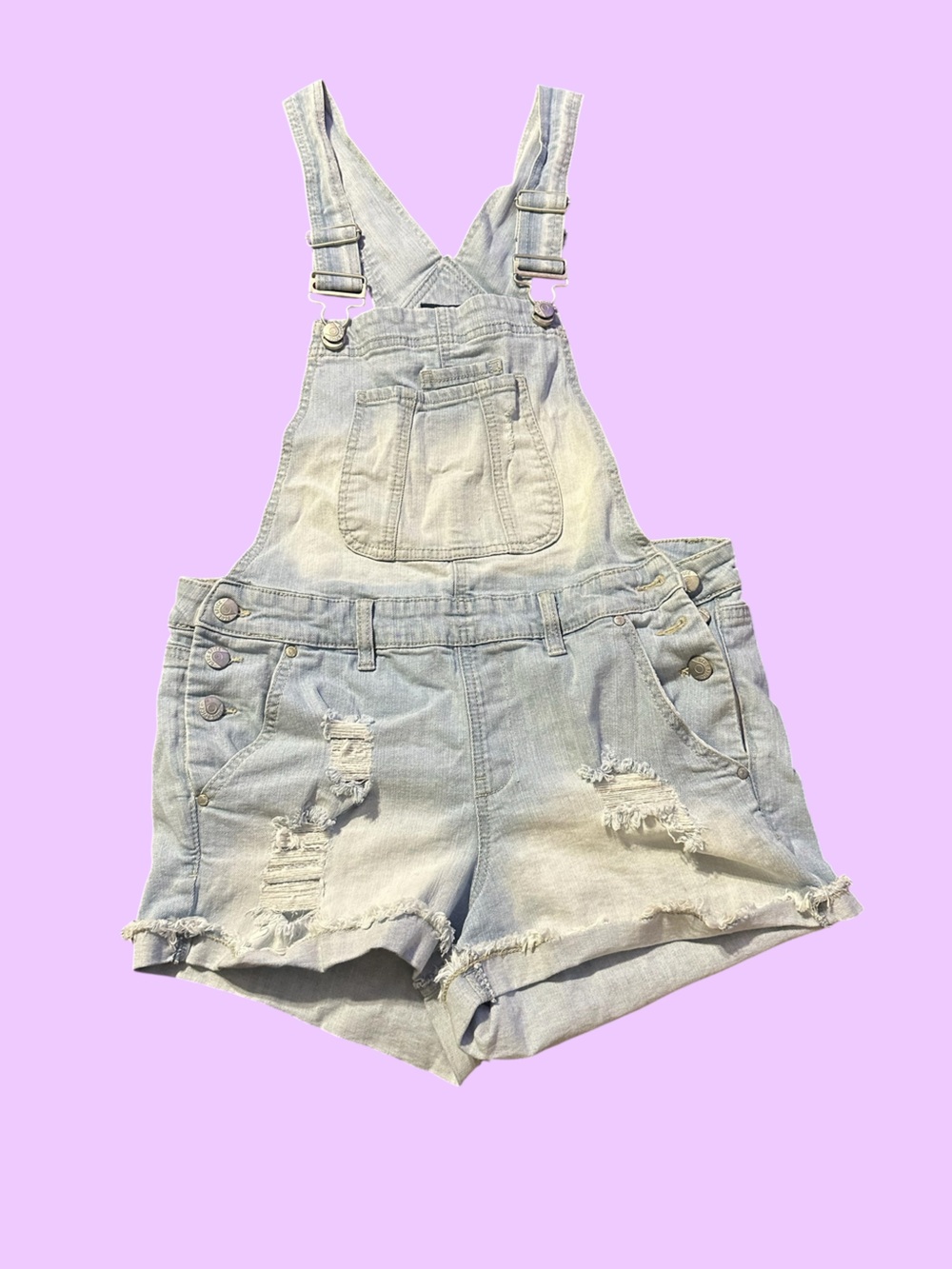 Light Wash Denim Short Overalls - Light Blue Jumpsuit